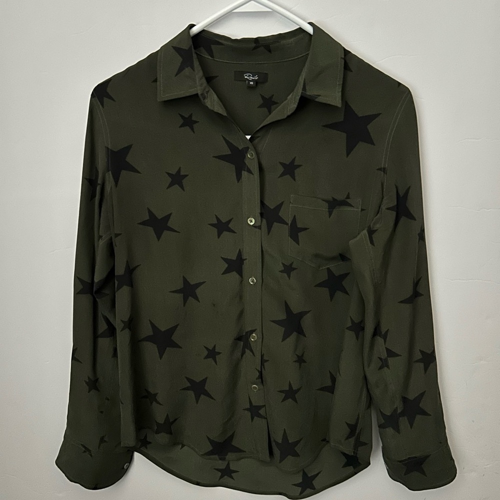 Rails 100% Silk Kate Blouse in Sage Star Print Women's Top XS - Picture 4 of 10